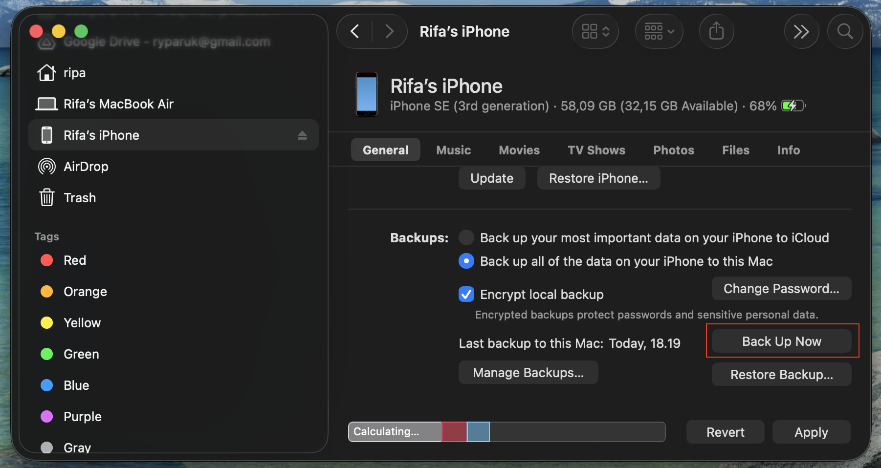 Finder backup view